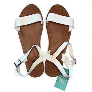 Rekayla Womens Sandals Size 8.5 Elatica White Flat Ankle Strap NEW NWT